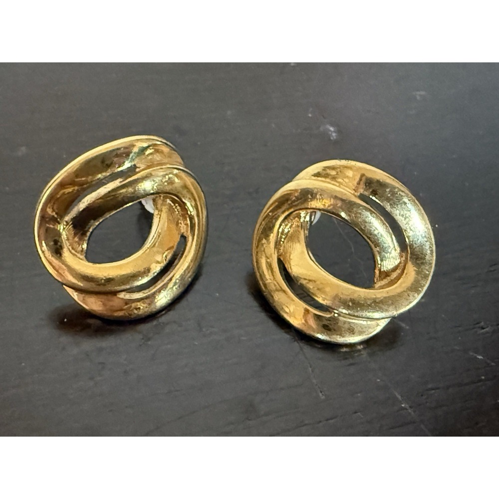 Vintage Monet Gold tone Chunky Textured Pierced earrings estate